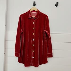 NWT! Soft Surroundings Velvet Boyfriend Tunic Shirt In Garnet L